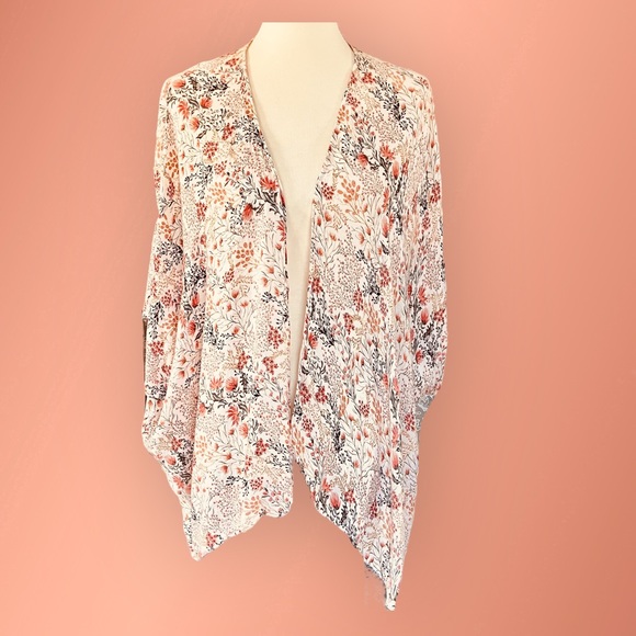 Floral Chiffon Kimono Cardigan Short Sleeve Blouse - Picture 4 of 9